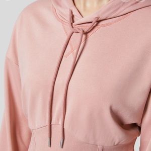 Ribbed Hooded Drawstring Dropped Shoulder Corset Casual Sweatshirt